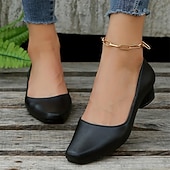 abordables Sandalias planas de mujer-Zapatos negros de tacón bajo para mujer: zapatos clásicos sin cordones con punta redonda para la oficina, el trabajo y ocasiones formales.