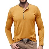 olcso Alkalmi Henley póló-Férfi Gombos póló Henley ing Tee Top Hosszú ujj Henley Nyár Sima Divat Dizájn Alap Vakáció Utca Alkalmi Fehér Sárga Piros Férfi felső póló