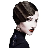 levne Historické paruky-7 barev ženy černé blond zlatohnědé růžové modré vínově červené krátké prstové vlnité kudrnaté paruky Nuna paruky Janet kolekce paruky na Halloween