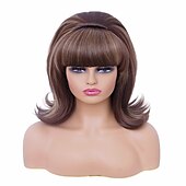 economico Parrucche storiche-Parrucca Corto Marrone Misto con Frangia Retro Bouffant Parrucche a Nido d&#039;Api adatta per Costume Anni &#039;80 o Festa di Carnevale Parrucche di Halloween