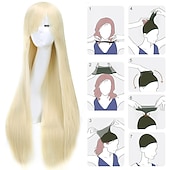 abordables Perruques de fête-perruques 32 80cm longue ligne droite anime mode femmes cosplay perruque fête perruque carnaval cosplay fête perruques
