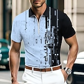 Men's Geometric Zip Polo Shirts Golf Shirt Short Sleeve Polo Shirts Collared Shirts Casual Vacation Wear Formal Wear Festival Wear 3D Print Quarter Zip Polo Blue-Green White Blue 8