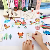 economico pittura, disegno e materiale artistico-20pcs montessori bambini disegno giocattoli in legno modello di pittura fai da te stencil apprendimento giocattoli educativi per il regalo dei bambini, ritorno a materiale scolastico