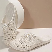 abordables Chaussures sans lacet et mocassins femme-Chaussures mocassins à enfiler tissées pour femmes – chaussures plates respirantes à lacets pour les promenades sur la plage, les travaux de jardinage et les tenues d&#039;été décontractées