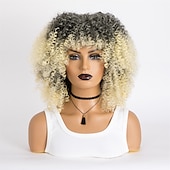 baratos Perucas de festa-perucas afro curtas e cacheadas com franja para mulheres negras perucas afro marrom crespo e cacheado para mulheres negras perucas sintéticas resistentes ao calor perucas marrons fofas perucas de