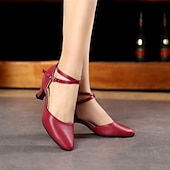 preiswerte Schuhe für Standardtanz und Modern Dance-Damen Schuhe für modern Dance Leistung Partyabend Square Dance Absätze Kubanischer Absatz Schnalle Erwachsene Schwarz Silber Dunkelrot