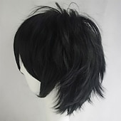 cheap Party Wigs-Short Cosplay Hair Wig Women Men Male Fluffy Straight Cartoon Anime Con Party Costume Pixie Wigs Black Halloween Wigs