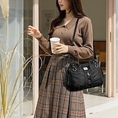 cheap Handbag &amp; Totes-Women&#039;s Handbag Shoulder Bag Hobo Bag Boston Bag PU Leather Daily Holiday Zipper Large Capacity Waterproof Breathable Solid Color Black Brown