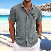voordelige Tropische planten-Voor heren Kokosnootboom Tropische planten Overhemd Hawaiiaans overhemd Aloha-shirt Korte Mouw Overhemd Strijkijzer Modieus Ontwerper Casual Buiten Straat Casual Wit Blozend Roze blauw S M L