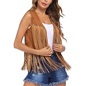 abordables Hauts-Rétro Vintage Franges Années 1960 Gilet en daim Déguisement Années 70 Femme Tenues Années 70 Hippie Frange à pompons Couleur Unie Femmes Carnaval Fête Décontracté Quotidien Foire de la Renaissance