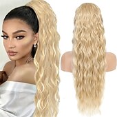 cheap Ponytails-Long Auburn Red Drawstring Ponytail Extension for Women 24 Inch Synthetic Long Curly Wavy Clip in Ponytail Hair Extensions for Daily Party Use