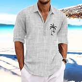 billiga Tropiska växter-Herr Kokosnötsträd Tropiska växter Skjorta Hawaii skjorta Aloha skjorta Långärmad Skjorta Hög krage Mode Streetwear Designer Utomhus Gata Ledigt Rodnande Rosa Blå Grön S M L