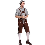 economico pantaloni di pelle-Birra Oktoberfest Costume Lederhosen Camicia Cappello alpino Bavarese Bavarese Tedesco Monaco di Baviera Prati Per uomo Panno in stile tradizionale Blusa Shorts Cappello