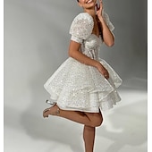 economico Abiti per le feste a casa-Abiti da cocktail a linea A abiti corsetti invitata a matrimoni compleanni maniche corte/midi scollo quadrato in sequins con perle