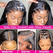 baratos Perucas de seda frontais de cabelo natural-13x4 perucas dianteiras de renda reta cabelo humano 26 polegadas 180% densidade hd perucas dianteiras de renda transparente cabelo humano pré arrancado perucas frontais virgens brasileiras cabelo