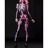 cheap Women&#039;s Costumes-Skeleton Skull Carnival Costume Full Body Suit Zentai Suits Party Costume Bodysuits Adults&#039; Women&#039;s One Piece Scary Costume Performance Party Carnival Masquerade Mardi Gras Easy Carnival Costume