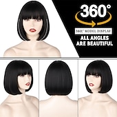 cheap Historical Wigs-Black Short Bob WigStraight Black Bob Wig with bangs 10 inch Straight Bob Bangs Wig for Women Natural Looking for Daily Use Halloween Wigs