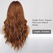 baratos Perucas Sintéticas sem Touca-peruca ombre ruiva com franja peruca longa encaracolada com franja peruca laranja aparência natural peruca sintética resistente ao calor adequada para mulheres da moda