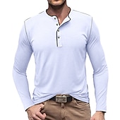 olcso Alkalmi Henley póló-Férfi Gombos póló Henley ing Tee Top Hosszú ujj Henley Nyár Sima Divat Dizájn Alap Vakáció Utca Alkalmi Fehér Sárga Piros Férfi felső póló