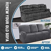 economico Poltrone reclinabili e poltrone wingback-copridivano reclinabile componibile fodera 1 set di 8 pezzi microfibra elasticizzata alta elasticità bordeaux rosso velluto di alta qualità copridivano copridivano per 3 posti cuscino divano