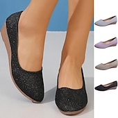 economico Slip-ons e mocassini da donna-ballerine con zeppa glitterate rosa da donna: comode ballerine scintillanti slip-on per uscite casual, feste e uso quotidiano