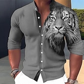 cheap Animal Print-Men&#039;s Animal Tiger Shirt Button Up Shirt Long Sleeve Fashion Streetwear Designer Outdoor Casual Daily Summer Spring Fall Stand Collar Print Blue-Green Red Blue Orange Green