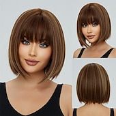 levne Syntetické trendy paruky-blonďatá bobová paruka s ofinou 13 krátkých bobových paruk pro ženy krátká blonďatá paruka s tmavými kořínky tepelně odolná syntetická paruka přírodní hledá pro každodenní párty a cosplay