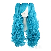 cheap Party Wigs-Wavy Blonde Ponytail Wig for Jean Cosplay Game Princess Golden Anime Hair Wigs with Pigtails Bangs Halloween Wigs
