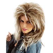 economico Parrucche storiche-Parrucca da diva rock anni &#039;80 Tina Parrucca da rocker anni &#039;80 da donna - Parrucca da rocker anni &#039;80 Tina Parrucca da rocker bionda castana - Parrucca da diva rock Parrucche da carnevale