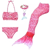 cheap Mermaid Swimsuit-Kids Girls&#039; Five Piece Mermaid Swimwear Swimwear Bikini Swimming Rainbow Cute Sexy Print Bathing Suits 3-10 Years Summer Light Blue Rose Gold