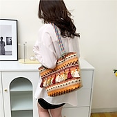 economico Borsette e borse tote-borsa tote in tela ricamata bohémien – borsa a tracolla con nappe colorate per donna, borsa da viaggio casual da spiaggia