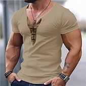 preiswerte Basic-T-Shirts-Herren T Shirt T-Shirt Langarm V Ausschnitt Frühling &amp; Sommer Einfach Mode Designer Basic Schnürung Urlaub Straße Ausgehen Schwarz Blau Grün Top T-Shirt für Herren