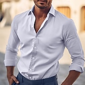 preiswerte Businesshemden für Herren-Herren Hemd Kleidhemd Einfach Büro &amp; Karriere Hochzeitsfeier Hellblau Schwarz Weiß Marineblau Langarm Revers Sommer Bekleidung