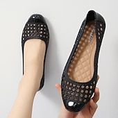 abordables Sandalias planas de mujer-Zapatos planos azul marino calados sin cordones para mujer: zapatos ligeros y transpirables con plantilla acolchada para uso informal de verano y paseos por la playa.