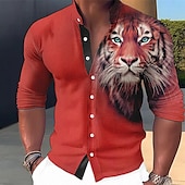 cheap Animal Print-Men&#039;s Animal Tiger Shirt Button Up Shirt Long Sleeve Fashion Streetwear Designer Outdoor Casual Daily Summer Spring Fall Stand Collar Print Blue-Green Red Blue Orange Green