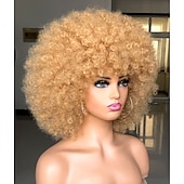 levne Karnevalové paruky-krátká afro paruka s ofinou pro černé ženy afro výstřední kudrnatá paruka 70. léta prémiová syntetická velká afro paruka karnevalová cosplay party paruka