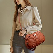 cheap Handbag &amp; Totes-Women&#039;s Handbag Shoulder Bag Hobo Bag Boston Bag PU Leather Daily Holiday Zipper Large Capacity Waterproof Breathable Solid Color Black Brown