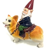 olcso kerti szobrok és szobrok-vicces srác kerti gnóm szobor - corgi lovagló gnóm - beltéri/kültéri kerti törpe szobor teraszra, udvarra vagy pázsitra