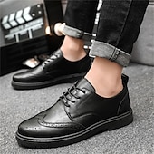preiswerte Halbformell-Schwarze Oxford-Schuhe aus Kunstleder für Herren – klassische Brogue-Details mit strapazierfähiger Sohle für formelle und legere Kleidung