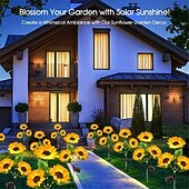 abordables Éclairage au sol-3-en-1 tournesol lumières solaire extérieur led cour parc décoration tournesol sol insertion atmosphère lumière pelouse imitation lampadaire pelouse lampe