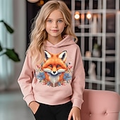 billiga Flickans 3D-djur-Flickor 3D Grafisk Tecknat Räv Huvtröja Långärmad 3D-tryck Sommar Vår Höst Aktiv Mode söt stil Barn 3-12 år Utomhus Ledigt Dagligen Normal