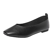 ieftine Pantofi Joși de Damă-balerini negri de damă – pantofi cu slip-on din piele artificială moale pentru lucru, ocazional și purtare zilnică