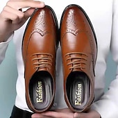 billige Semi-formell-klassiske kjolesko i brogueskinn for menn, stilige oxfordsko med snøring med vinger, elegant formelt fottøy for forretnings- og spesielle anledninger