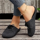 abordables Chaussures sans lacet et mocassins femme-Chaussures mocassins à enfiler tissées pour femmes – chaussures plates respirantes à lacets pour les promenades sur la plage, les travaux de jardinage et les tenues d&#039;été décontractées