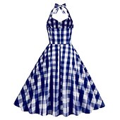 お買い得  ドレス-1950年代風 レトリ／ヴィンテージ ロカビリー スイングドレス フレアワンピース チェック／ギンガム 仮装 女性用 マスカレード カジュアル／普段着 バチェロレッテパーティー 成人 ドレス ホームカミングドレス 春夏