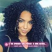 abordables Perruques Synthétiques Sans Bonnet-perruques bouclées pour les femmes noires - perruque de cheveux afro afro-américains synthétiques noirs naturels avec une frange