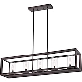 رخيصةأون تصميم الفانوس-ثريا مستطيلة للمزرعة بتصميم بطانة 5-Light لتركيبات إضاءة غرفة الطعام فوق الطاولة Verona 5-Light تركيبات إضاءة ثريا خطية حديثة أضواء جزيرة لإضاءة المطبخ 110-265 فولت