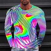 billige 3D T-skjorter-Herre Grafisk 3D Print metallisk skjorte T skjorte Langermet T skjorte 3D-utskrift Crew-hals Skjorte Årgang Mote Designer utendørs Daglig Sport Gul Lilla Grønn Vår &amp; Vinter Klær S M L XL 2XL 3XL