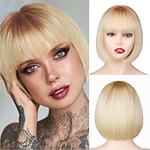 cheap Synthetic Trendy Wigs-Red Wig Bangs Short Red Bob Wig for Women Auburn Wig Bob with Bangs for Daily Party Cosplay