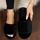 cheap Women's Slippers &amp; Flip-Flops-Women's Plush Fuzzy Open-Toe Slippers – Cozy Indoor Home Shoes with Soft Faux Fur for Winter Comfort